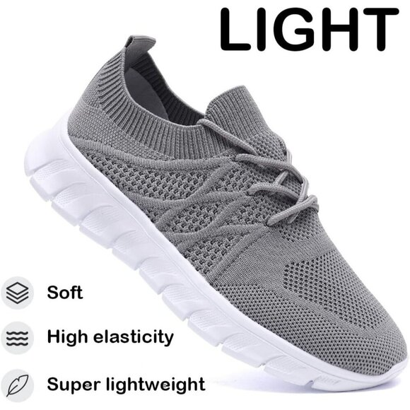 Womens Running Shoes Walking Tennis Sneakers Slip on Gym Workout Gray Mesh - Picture 3 of 6